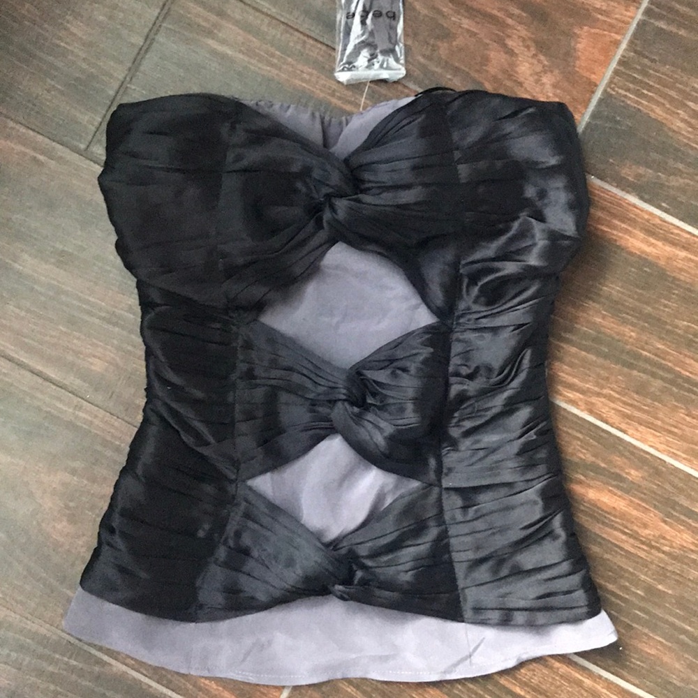 bebe Black Strapless Bow Blouse